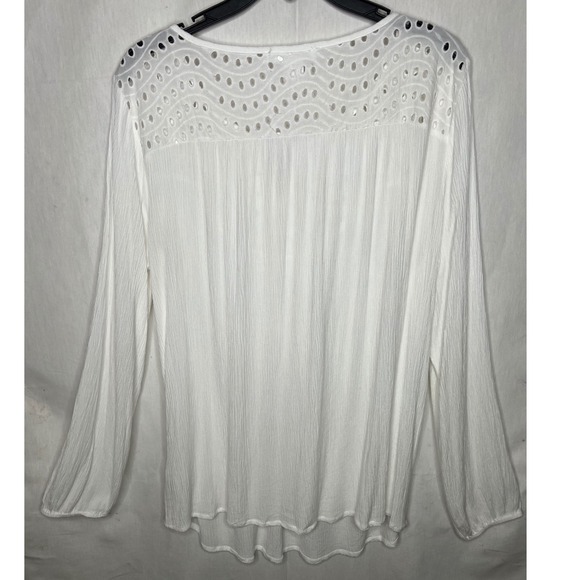 Lascana for Venus White Eyelet Lace Peasant Blouse Tassel Tie Gauze Top Large - Picture 5 of 5